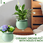 Suclain 2 Pcs African Violet Pots, 6.5 Inch Self Watering Pots for Indoor Flowers and Plants Ceramic Easy Self Watering Plant Pot with Highly Absorbent Inner Planter Pot for Tropical Plants(Green) - Image 5