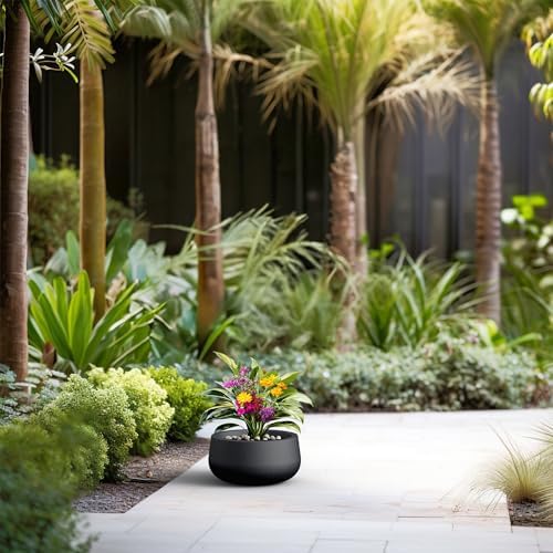 Kante Small Round Bowl Black Concrete Planter 11" Dia, Outdoor - Image 6