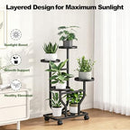 Plant Stand with Wheels, Black 4 Tier Metal Plant Shelf for Indoor Outdoor - Image 5