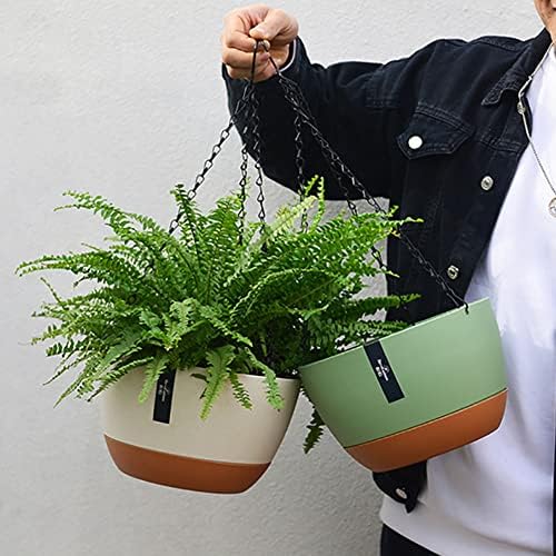 3 Pack Hanging Planters, 11.4 Inch Plastic Hanging Flower Pot Plant Basket with Drainage Holes, Self-Watering Hanging Flower Plant Pots with Removable Tray for Indoor Outdoor Plants - Image 5