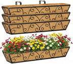 Y&M 30 Inch Window Deck with Coco Liner, Fence Metal Hanging Flower Planter Window Basket Deck Railing Planter Boxes for Outdoor Garden Lawn-Butterfly, 4pcs by YM