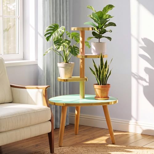 Amyhill Mid Century Modern Decor for Home 4-tier Plant Stand Colorful Mid Century End Table Modern Storage Shelf for Living Room, Bedroom, Balcony, Boho Home Decor (Pastel) - Image 2