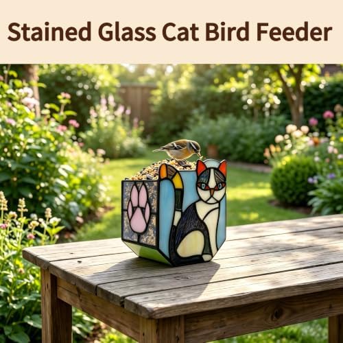 Handmade Stained Glass Indoor Plant Pot,Flower Pots with Drainage Holes,Black Orange Cat Planter Pot, Cute Succulent Pots,Plant Lover Gifts for Women (with a Gift Box) - Image 4