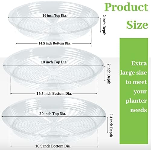 Shellwei 18 Pieces 16" 18" 20" Plant Saucers Clear Durable Plant Saucer Plastic Plants Saucers for Indoors Outdoors Clear Flower Pot Drip Trays Plants Garden Pot Saucer Trays - Image 2
