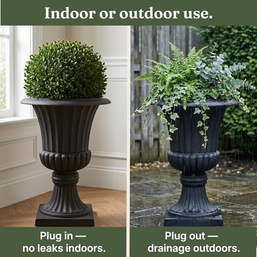 Urn Planters 22", Set of 2, Tall Stone-Resin Pedestal Planters for Outdoor Plants, Large Front Porch Decor, Patio Garden Pots, Outdoor Urns for Entryway, Porch & Deck, Black Plant Pot - Image 6