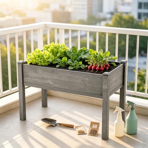 Elevated Wooden Raised Garden Bed, Standing Raised Planter Box with Legs, Outdoor Wooden Plant Container for Vegetables, Herbs, Flowers, Backyard Patio Deck Gardening - Image 3