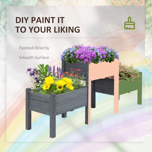 Outsunny Raised Garden Bed with 3 Planter Box Elevated Plant Stand, Gray - Image 3