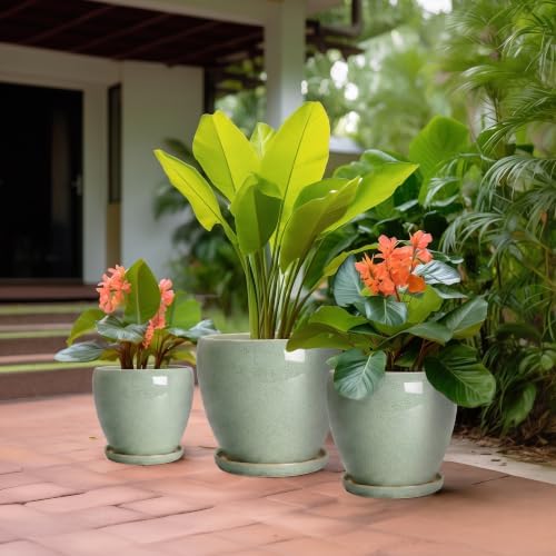 Ceramic 10/8/6 Inch Plant Pots, Ceramic Planter, Retro Green - Image 5