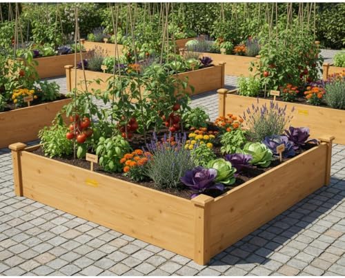 Hollyone 4x4 Raised Garden Bed Wood Frame Planters Wooden Elevated Planting Planter Box for Outdoor Herb Vegetables Flowers Grass Lawn Yard Patio - Natural Brown 48" X 48" inches - Image 7