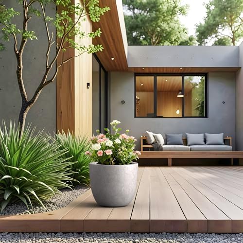 Kante CON Gray Concrete Planter 14" Dia All-Weather Round Accent Pot - Image 3