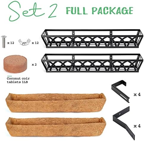 24" Hanging Window Box Basket w/Coco Liner, Black, 2-Pack - Image 4