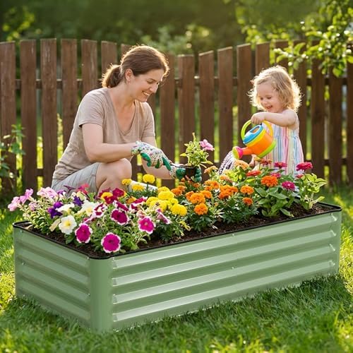 2 Pack 4x2x1 Ft Galvanized Raised Garden Bed, Green - Image 6