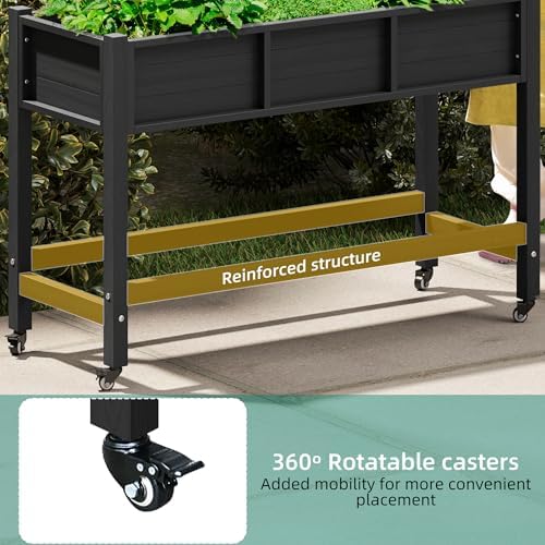 YITAHOME Raised Garden Bed HDPE, 47x18x31 in Raised Planter Box with Legs Poly-Wood Weather-Resistant Elevated Planter Box with Lockable Wheels for Vegetables, Black - Image 6