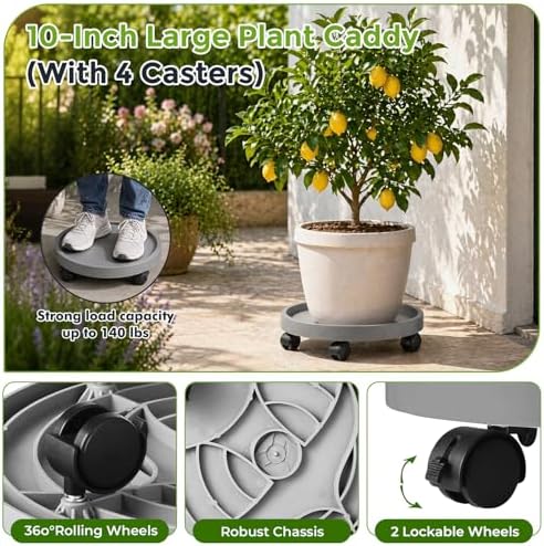 5 Pack Plant Caddy with Wheels Rolling Plant Stand with Wheels 10 Inch Plant Dolly Heavy Duty Large Potted Plant Mover with Casters for Indoor and Outdoor, Grey - Image 4