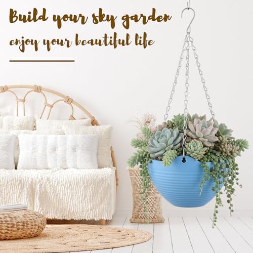 Zopeal 16 Pack Self Watering Hanging Planters 8 Inch Garden Flower Plant Pot Container with Drainer and Chain Round Hanging Pot Plant Basket for Indoor Outdoor Plants(Blue) - Image 6