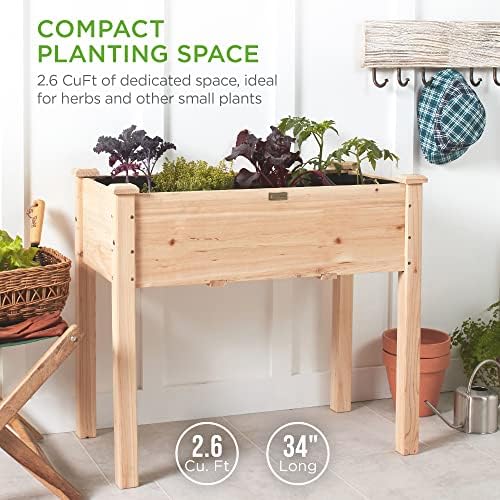 Best Choice Products 34x18x30in Raised Garden Bed, Elevated Wood Planter Box Stand for Kids, Backyard, Patio, Balcony w/Bed Liner, 150lb Capacity - Natural - Image 2