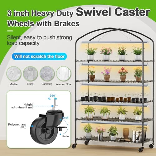 5-Tier Greenhouse with Grow Light, Shelf Height Adjustable Metal Shelf - Image 5