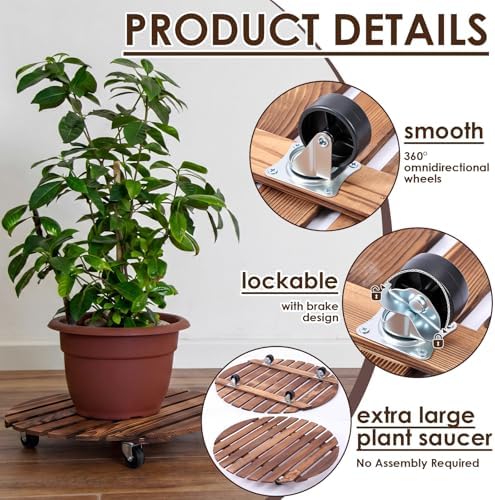 Novabright 1 Wooden Plant Caddy with Wheels, 20 Inch Rolling Stand - Image 3