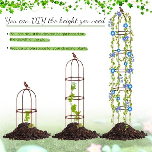 Sadnyy 2 Pack 7 ft Garden Trellis Obelisk for Rose Trellis Climbing Plants Outdoor Rustproof for Pots Tall Tower Plant Support Metal Garden Vines Flower Plants Support Outdoor Indoor(Brown) - Image 4