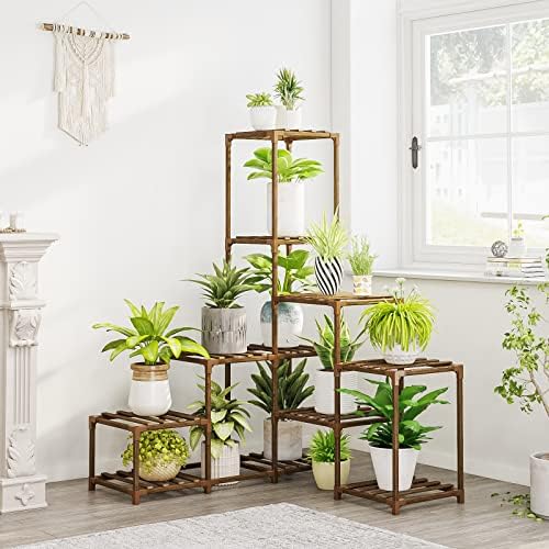 Bamworld Plant Stand Indoor Corner Plant Shelf Wood Plant Holder 13 Pots for Multiple Plants Home Decor for Gardening Gifts by Bamworld