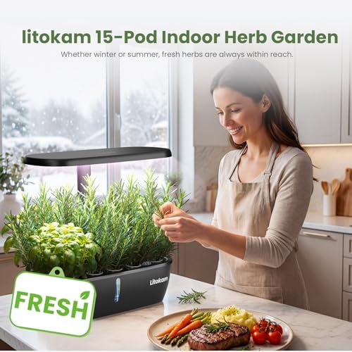 litokam Hydroponics Growing System Kit, 15 Pods Indoor Herb Garden with Smart APP & Quiet Pump, 24W LED Light, Auto Timer, Indoor Garden for Herbs, Vegetables & Flowers, Ideal Gift for Plant Lovers - Image 2