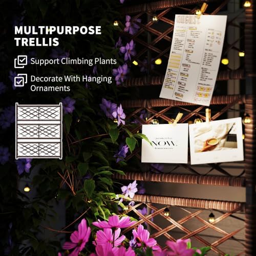 Outsunny Raised Garden Bed with Trellis, Wicker Storage Planter, Brown - Image 4