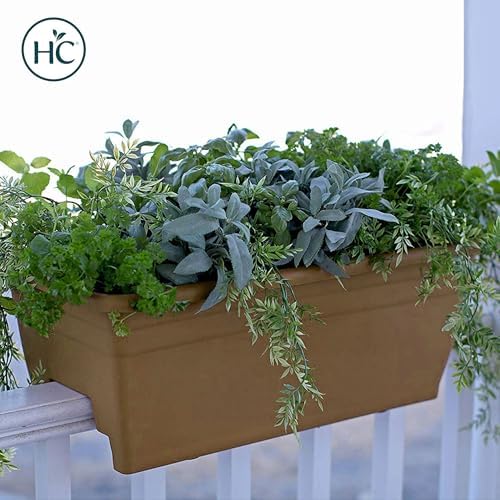 The HC Companies 24 Inch Deck Rail Planter Box with Drainage Plug, Lightweight UV-Resistant Plastic Outdoor Planters for Wood Deck Rail, Flower Box for Garden, Patio, Balcony, and Fence, Chocolate - Image 2