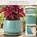 10.3 Inch Ceramic Planter with Saucer,Modern Garden Pots with Drainage Hole Mesh Net, for Indoor Outdoor Use (Blue-Green) - Image 3