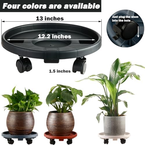 10 Packs Large Plant Caddy with Wheels 13" Rolling Plant Stands Heavy-duty Plastic Plant Roller Base Pot Movers Plant Saucer on Wheels Indoor Outdoor Plant Dolly with Casters Planter Tray Black - Image 4