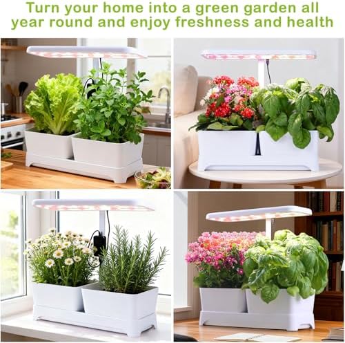 Indoor Herb Garden with Grow Light & Pots, Full Spectrum LED Planter for Kitchen Herbs & Houseplants, Height Adjustable Indoor Growing System for Home & Apartment Decor (White, 16 * 6.3 * 7.1 inch) - Image 4