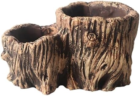 Rustic Concrete Planter, Double Tree Stump Design, 6.7 in, 3.3 in Opening Succulent Pot, Great for Plants and Micro Landscape Outdoor by Unknown