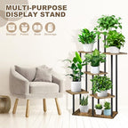 7 Tier Plant Stand Indoor, Thickened Metal Wood Corner Plant Shelf Stands for Multiple Plants, Indoor Tall Plants Stand Tiered Flower Holder for Living Room Patio Garden Balcony(Black+Brown) - Image 4