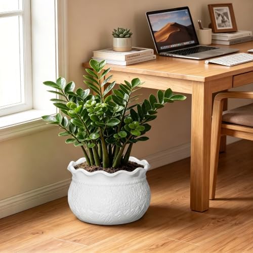 Ceramic Indoor Flower Pot, 12 Inch Ceramic Planter, White - Image 3