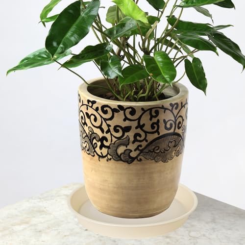 4 Pack of 14 inch Plant Saucers Bird Bath Bow Round, Plastic Plant Saucer Tray for Pots, White Planters for Indoor Plants, Plant Trays for Planter 12-15" (14", Beige) - Image 6