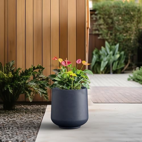 Kante Large Round Curved Charcoal Concrete Planter 16.5" Dia, Outdoor - Image 6