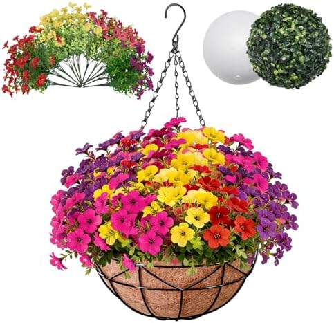 Halatool Hanging Baskets with Artificial Flowers, All Season Home Decor by HALATOOL