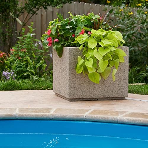PolyStone Monterray Modern Outdoor/Indoor Square Planter - 23" x 23" x 19" H - Lightweight Weather Resistant Stone-Look Resin Planter - Commercial & Residential - Sandstone Granite - Image 4
