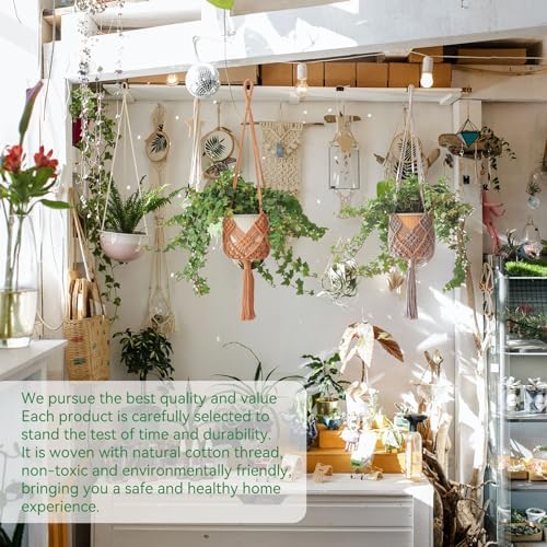 Hanging Planter with Patterns,4Packs Macrame Plant Hangers Indoor Macrame for up to 8 inch Pot Crochet Boho Plant Hanger Holder for Indoor Outdoor with 4 Stainless Steel Hooks (4Pcs Caramel Colors) - Image 6