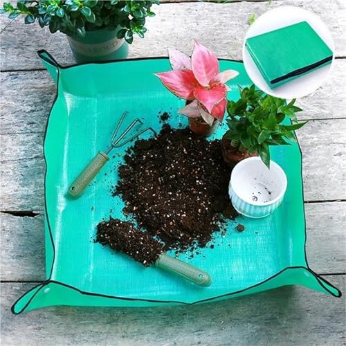 Gardening Mat PE Square Plant Pad Waterproof for Transplanting Flower Pots Potting Foldable Garden Repotting Tarp for Indoor Plant Repotting(Green(PE) 75x100cm) - Image 3