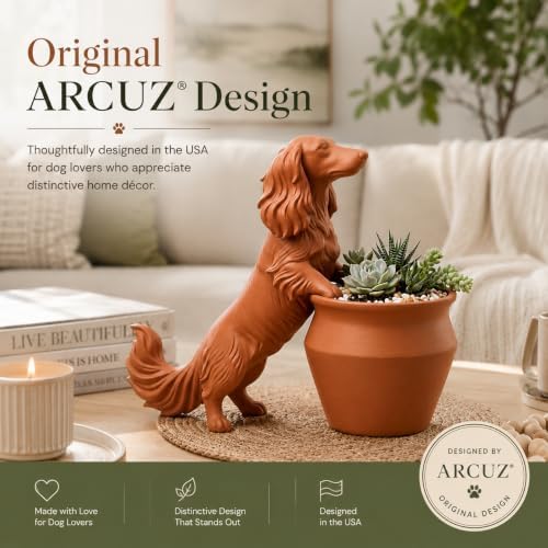 ARCUZ Long Haired Dachshund Planter, 3D Printed Wiener Dog Succulent Pot, Decorative Flower Pot for Indoor Plants, Gift for Dachshund Lovers (White) - Image 4