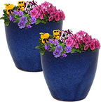 Sunnydaze 8 in. Outdoor Glazed Ceramic Plant Pot - Imperial Blue - Set of 2 by SunnydazeDecor