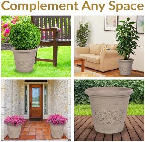 Sunnydaze Arabella 19.5'' Plastic Planter Pot for Plants, Beige - Image 4