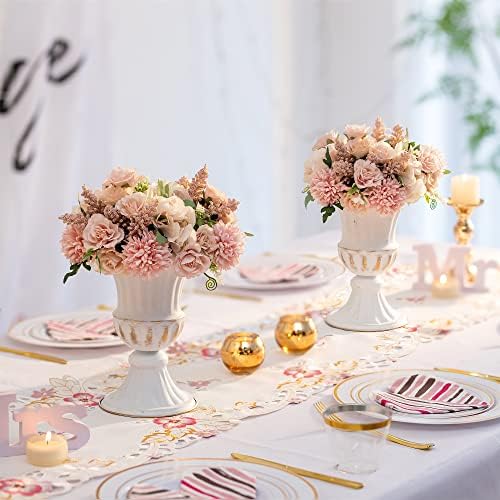 Sziqiqi White Metal Vase for Centerpiece, Table Flower Arrangements, 10Pcs - Image 3