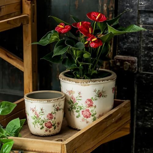 Reto Rustic Ceramic Flower Pots for Garden Plants and Succulents,Distressed Cracked Glazed Planters with Drainage Holes Tuscan Flower Pots for Outdoor,Pinks,with Hole - Image 3
