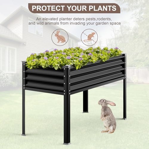 Raised Garden Bed with Legs, 48×24×32in Galvanized Raised Garden Beds Outdoor Elevated Metal Planter Box for Gardening Vegetables Flowers Herb-Black - Image 5