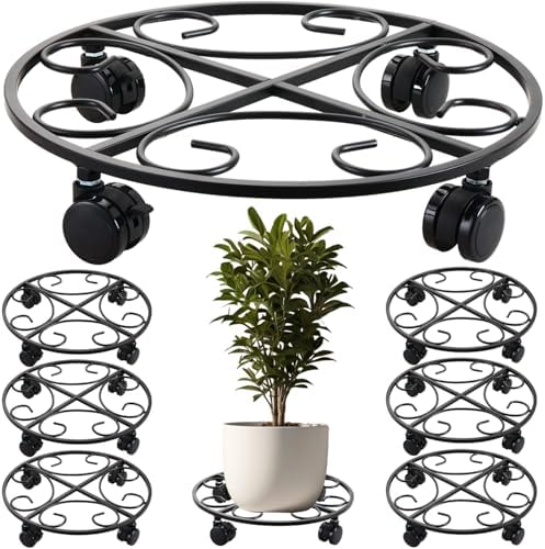 6-pack 15.8 inches Extra-large Metal Plant Caddy with Wheels Rolling Plant Stands Wheeled Plant Dolly Coasters Heavy-duty Pot Mover Roller Base Indoor Outdoor Garden Planter Trolley Cart, Black by Unknown