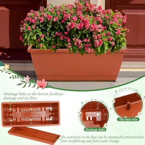 12Pcs 17Inches Rectangle Planter Box with Drainage Holes and Trays - Image 4