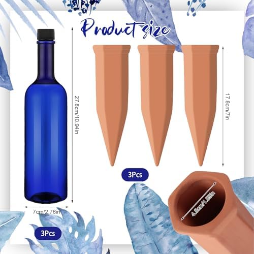 SiliFine 3 Sets Terracotta Watering Spikes,Blue and Terracotta - Image 2