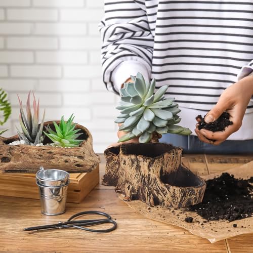 3 Pcs Driftwood Stump Log Concrete Succulent Planter, Retro - Image 6