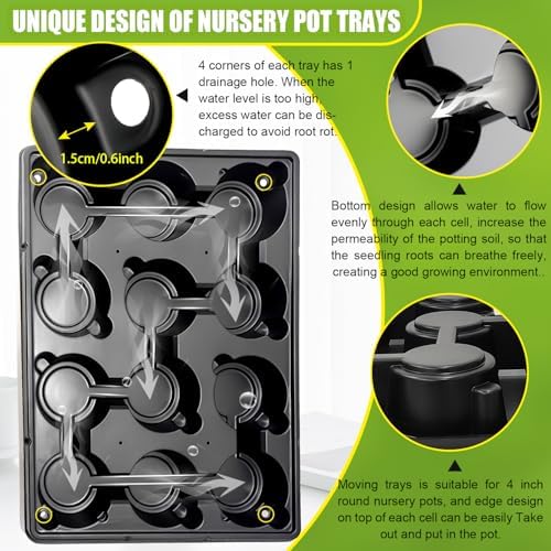 36 Pack 4 Inch Clear Plant Pots & 3 Pack 12 Cell Nursery Pot Trays with Humidity Dome and Growing Lights for Seed Starting, Germination, Seedling Propagation Plant Growing, Sturdy Gardening Kit 3 Sets - Image 3